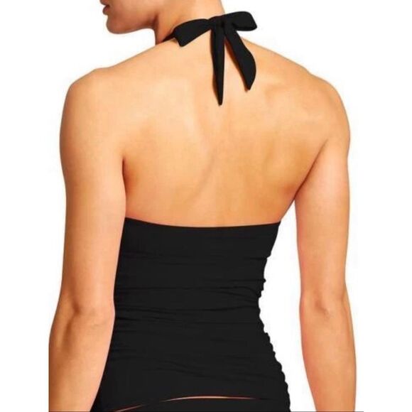 ATHLETA Women’s Black Shirrendipity Halter Tankini Swim Top Size Medium Tall (MT - Picture 2 of 8